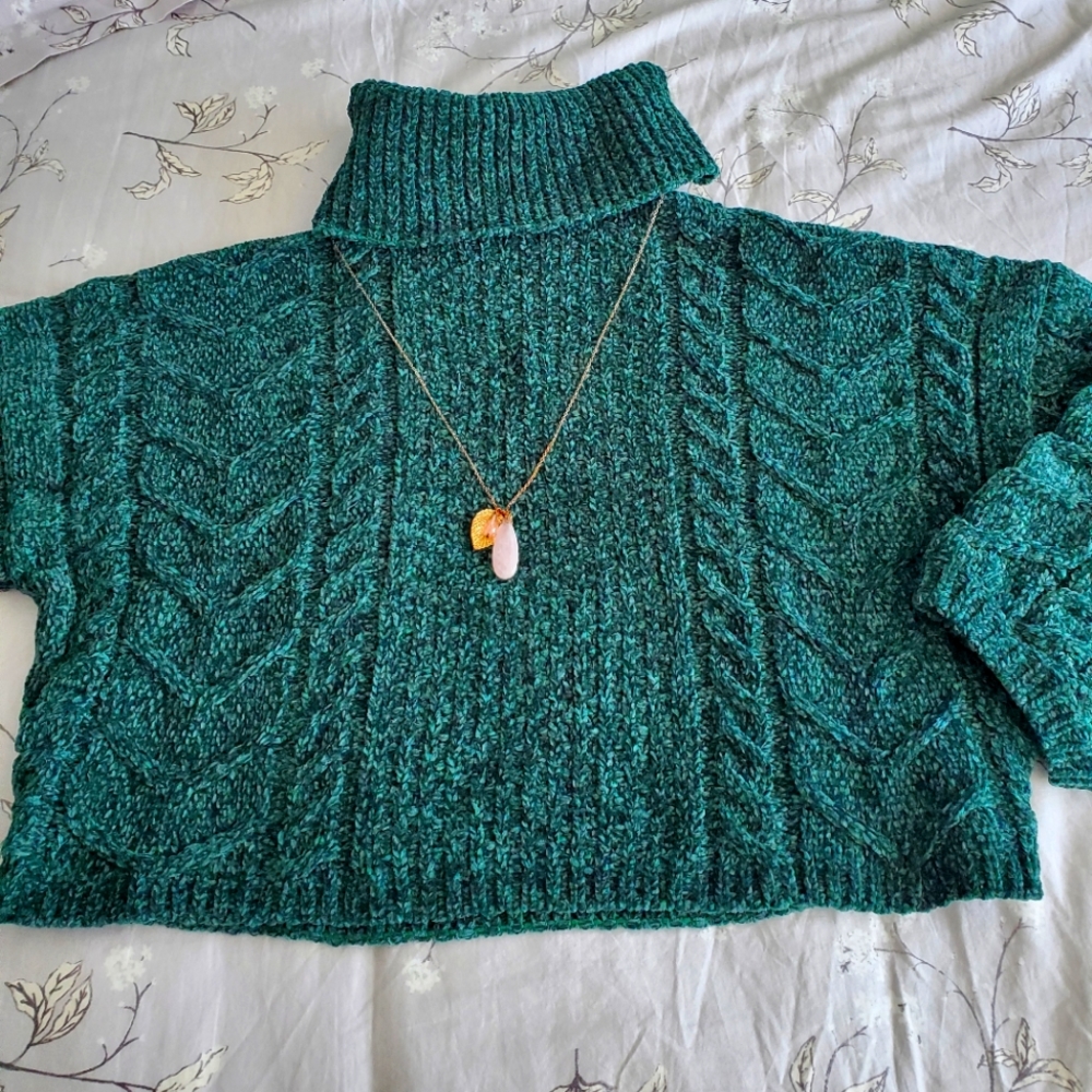 Blank NYC Green Chenille Cropped Turtleneck